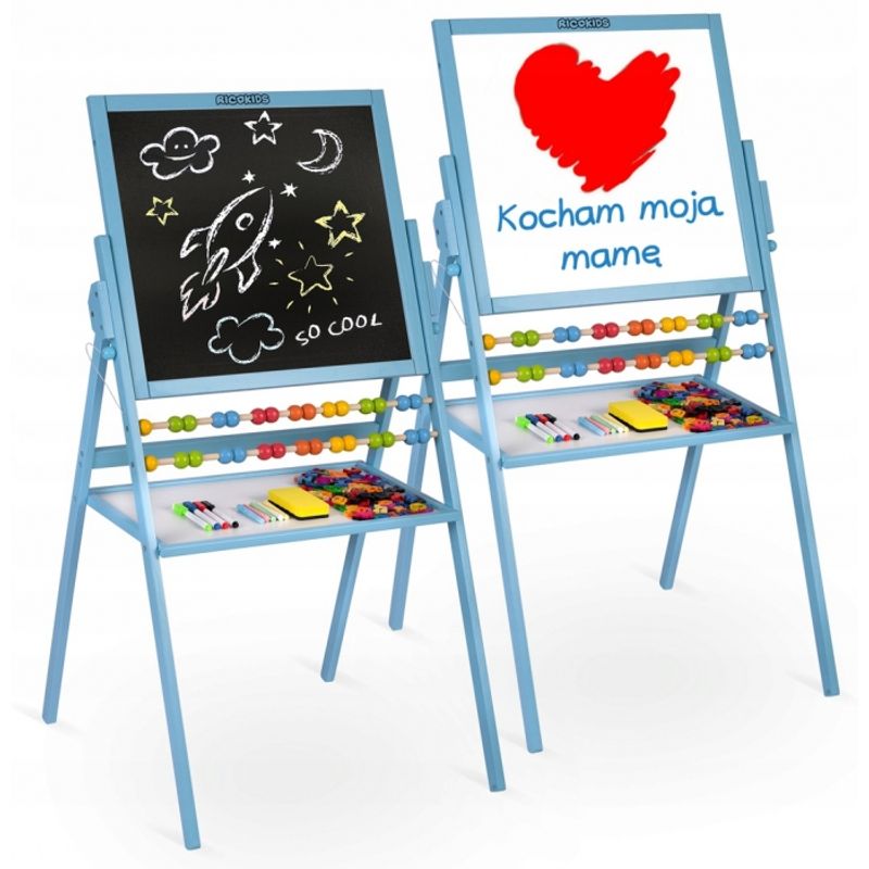 Carti si Birotica - Birotica - Accesorii de birou - Table si clipboard-uri - Tabla educationala cu doua fete si accesorii Ricokids RK-800, 101 x 54 x 55 cm, Albastru - Infinity.ro