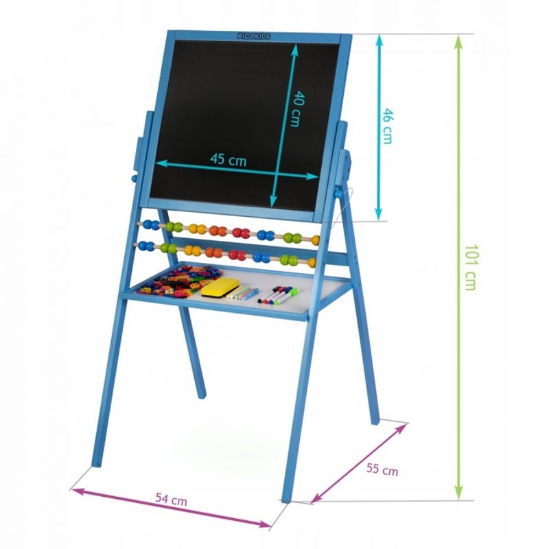 Carti si Birotica - Birotica - Accesorii de birou - Table si clipboard-uri - Tabla educationala cu doua fete si accesorii Ricokids RK-800, 101 x 54 x 55 cm, Albastru - Infinity.ro