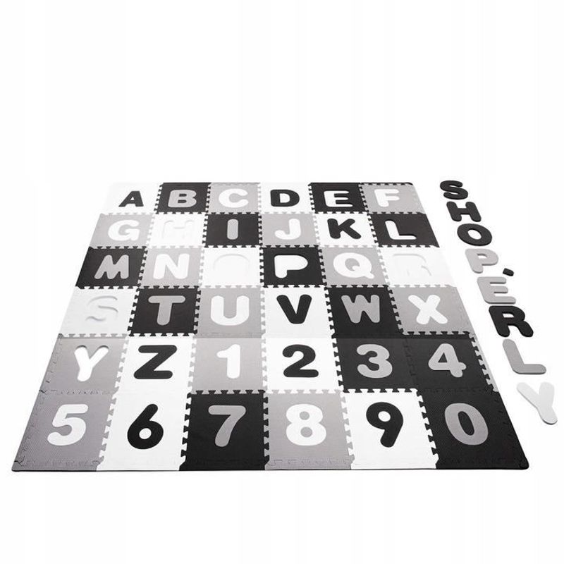 Casa si Gradina - Textile si covoare - Covoare - Covoare copii - Covor spuma ptr copii, EVA gri cu negru, model alfabet si numere, 172x172x1cm, Springos - Infinity.ro