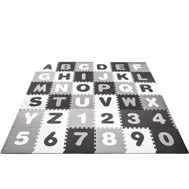 Casa si Gradina - Textile si covoare - Covoare - Covoare copii - Covor spuma ptr copii, EVA gri cu negru, model alfabet si numere, 172x172x1cm, Springos - Infinity.ro