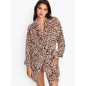 Halat, Victoria's Secret, Logo Short Cozy, Champagne Leopard, Marime XL