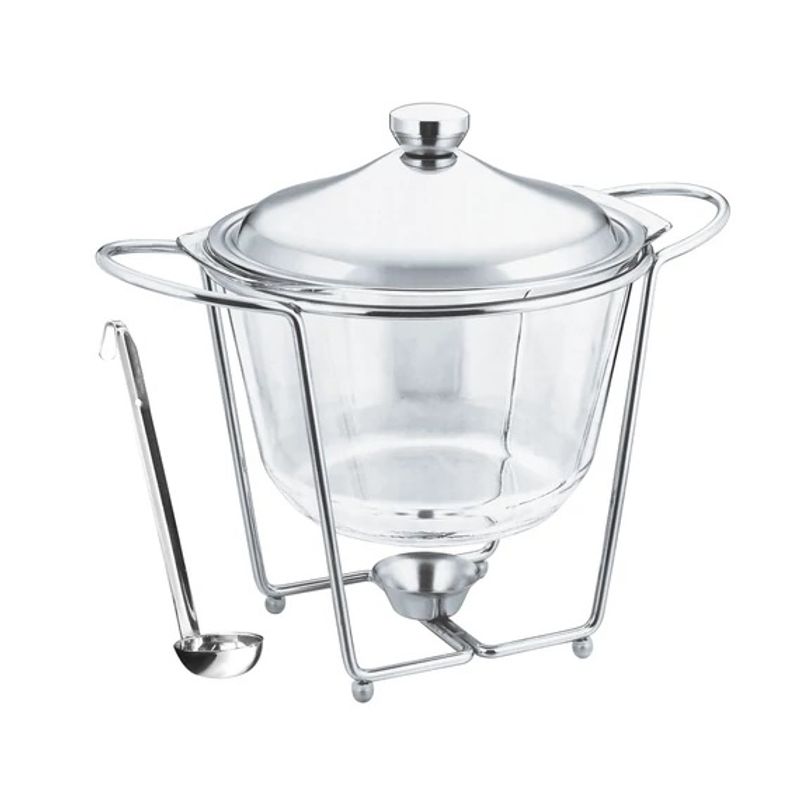 Casa si Gradina - Bucatarie si vesela - Vesela si tacamuri - Farfurii si boluri - Bol pentru supa cu suport incalzitor si polonic 4L, sticla borosilicata - Infinity.ro