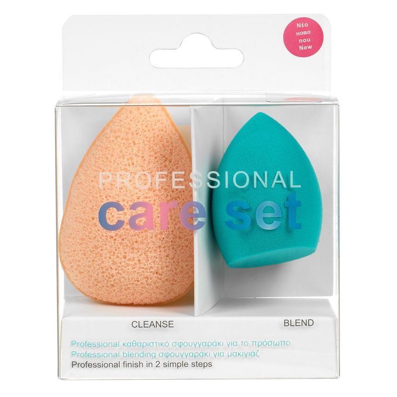 Ingrijire personala si Cosmetice - Machiaj - Aplicatoare si pensule machiaj - Set bureti machiaj si curatare, professional care set, 2 bucati, culoare bleu si nude - Infinity.ro