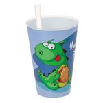 Casa si Gradina - Bucatarie si vesela - Cani si pahare - Pahare - Pahar plastic, model dinozaur, ciel, capacitate 0,4 l, pai incorporat - Infinity.ro