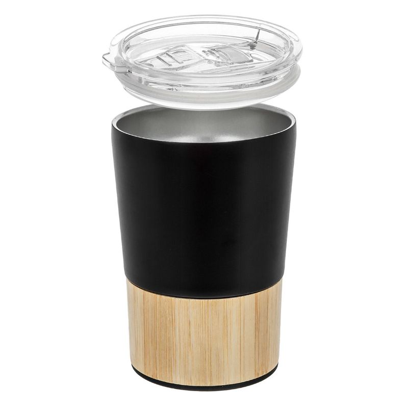 Casa si Gradina - Bucatarie si vesela - Cani si pahare - Pahare - Pahar termos, negru, inox, detaliu bambus, capac transparent, capacitate 400ml - Infinity.ro