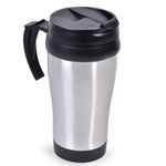 Casa si Gradina - Bucatarie si vesela - Cani si pahare - Pahare - Pahar metalic cafea, capacitate 450ml, cu maner si capac plastic negru - Infinity.ro