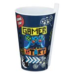 Casa si Gradina - Bucatarie si vesela - Cani si pahare - Pahare - Pahar plastic gamer, pai incorporat, albastru, capacitate 0,4 l - Infinity.ro