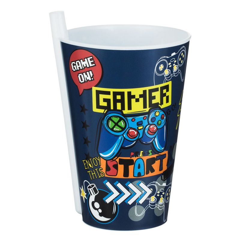 Casa si Gradina - Bucatarie si vesela - Cani si pahare - Pahare - Pahar plastic gamer, pai incorporat, albastru, capacitate 0,4 l - Infinity.ro
