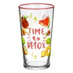 Casa si Gradina - Bucatarie si vesela - Cani si pahare - Pahare - Pahar sticla, time to detox, margine roz, multicolor, capacitate 570ml - Infinity.ro