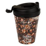 Casa si Gradina - Bucatarie si vesela - Cani si pahare - Pahare - Pahar cafea reutilizabil, model boabe de cafea, plastic, capac negru, capacitate 400ml - Infinity.ro