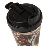 Casa si Gradina - Bucatarie si vesela - Cani si pahare - Pahare - Pahar cafea reutilizabil, model boabe de cafea, plastic, capac negru, capacitate 400ml - Infinity.ro