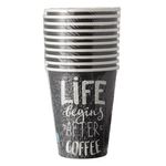 Casa si Gradina - Bucatarie si vesela - Cani si pahare - Pahare - Set pahare carton, 10 bucati, antracit, capacitate 380 ml, mesaj „life begins after coffee” - Infinity.ro