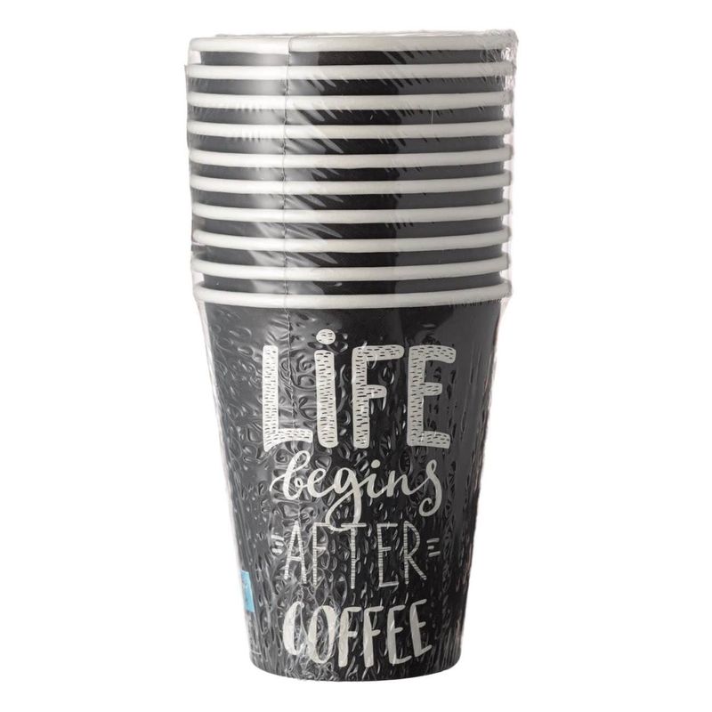 Casa si Gradina - Bucatarie si vesela - Cani si pahare - Pahare - Set pahare carton, 10 bucati, antracit, capacitate 380 ml, mesaj „life begins after coffee” - Infinity.ro