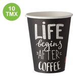 Casa si Gradina - Bucatarie si vesela - Cani si pahare - Pahare - Set pahare carton, 10 bucati, antracit, capacitate 380 ml, mesaj „life begins after coffee” - Infinity.ro
