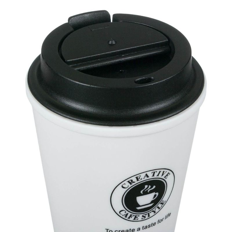 Casa si Gradina - Bucatarie si vesela - Cani si pahare - Pahare - Pahar plastic creative cafe style, capacitate 300 ml, alb negru, capac cu filet - Infinity.ro