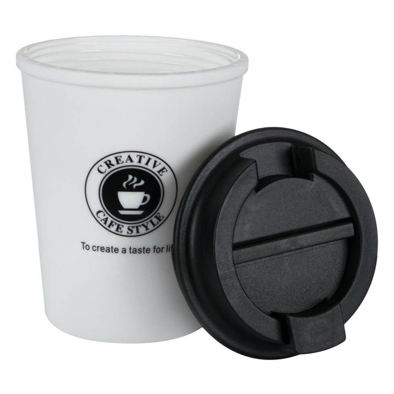 Casa si Gradina - Bucatarie si vesela - Cani si pahare - Pahare - Pahar plastic creative cafe style, capacitate 300 ml, alb negru, capac cu filet - Infinity.ro