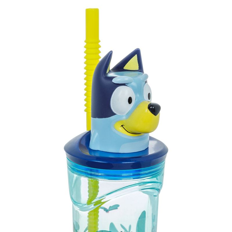 Casa si Gradina - Bucatarie si vesela - Cani si pahare - Pahare - Pahar cu pai, bluey 3d, capacitate 360ml, albastru translucid, plastic - Infinity.ro