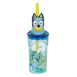 Casa si Gradina - Bucatarie si vesela - Cani si pahare - Pahare - Pahar cu pai, bluey 3d, capacitate 360ml, albastru translucid, plastic - Infinity.ro