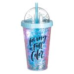 Casa si Gradina - Bucatarie si vesela - Cani si pahare - Pahare - Pahar plastic, "living in full color", capac roz albastru, capacitate 0,45l - Infinity.ro