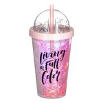 Casa si Gradina - Bucatarie si vesela - Cani si pahare - Pahare - Pahar plastic, "living in full color", capac roz albastru, capacitate 0,45l - Infinity.ro