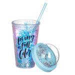 Casa si Gradina - Bucatarie si vesela - Cani si pahare - Pahare - Pahar plastic, "living in full color", capac roz albastru, capacitate 0,45l - Infinity.ro