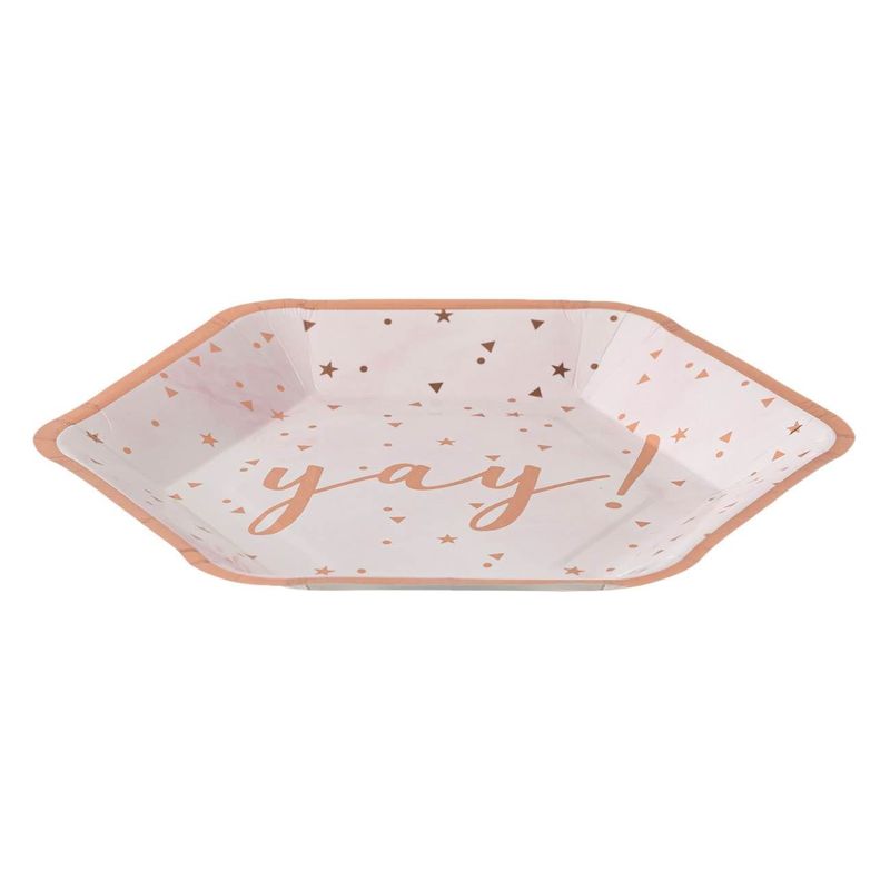 Casa si Gradina - Decoratiuni - Decoratiuni petrecere - Vesela pentru petrecere - Farfurii carton, hexagonale, roz auriu, 23cm, set 6 bucati - Infinity.ro