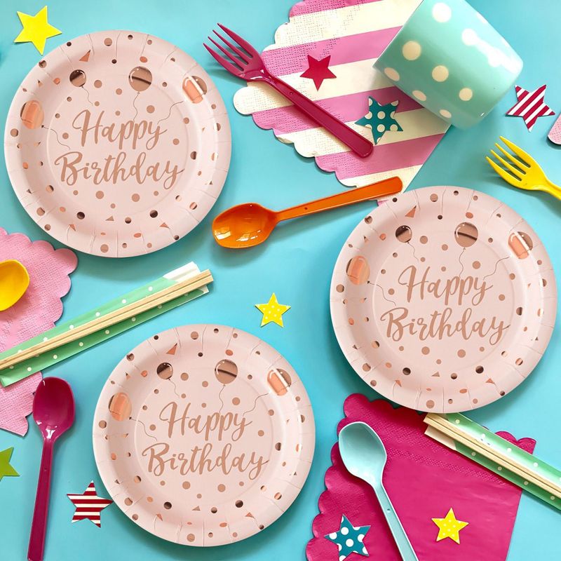 Casa si Gradina - Decoratiuni - Decoratiuni petrecere - Vesela pentru petrecere - Farfurii carton petrecere, model baloane folie, roz-auriu, set 6 bucati, 18cm - Infinity.ro