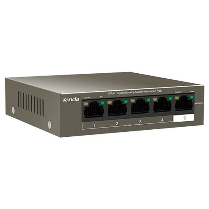 PC, gaming si accesorii - Retelistica - Switch-uri - Switch-uri cu management - Switch 4 porturi Gigabit PoE, fara management, 1 port Uplink Gigabit, Tenda TEG1105P-4-63W - Infinity.ro