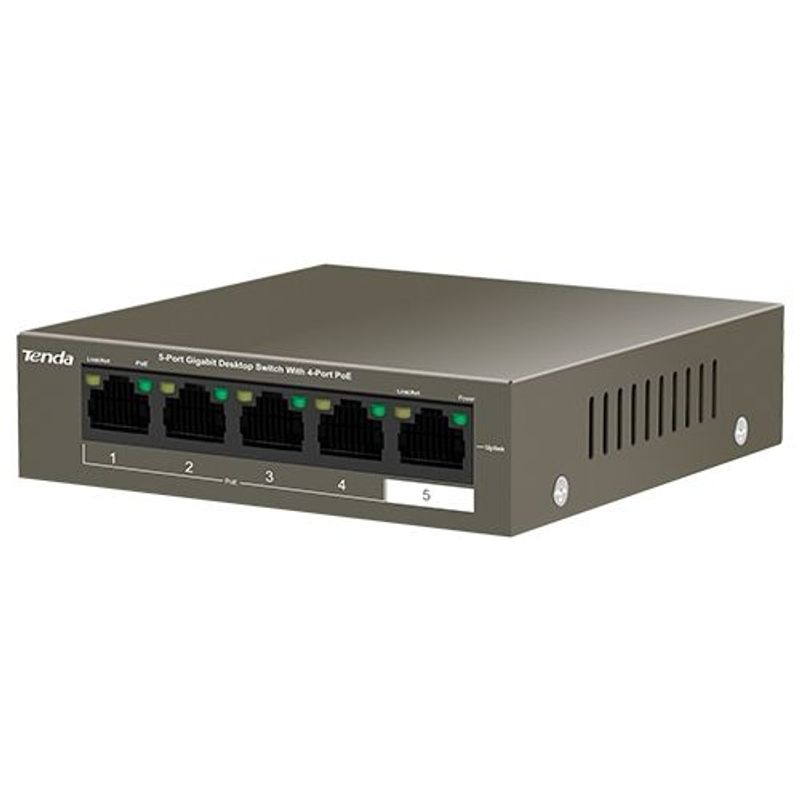 PC, gaming si accesorii - Retelistica - Switch-uri - Switch-uri cu management - Switch 4 porturi Gigabit PoE, fara management, 1 port Uplink Gigabit, Tenda TEG1105P-4-63W - Infinity.ro