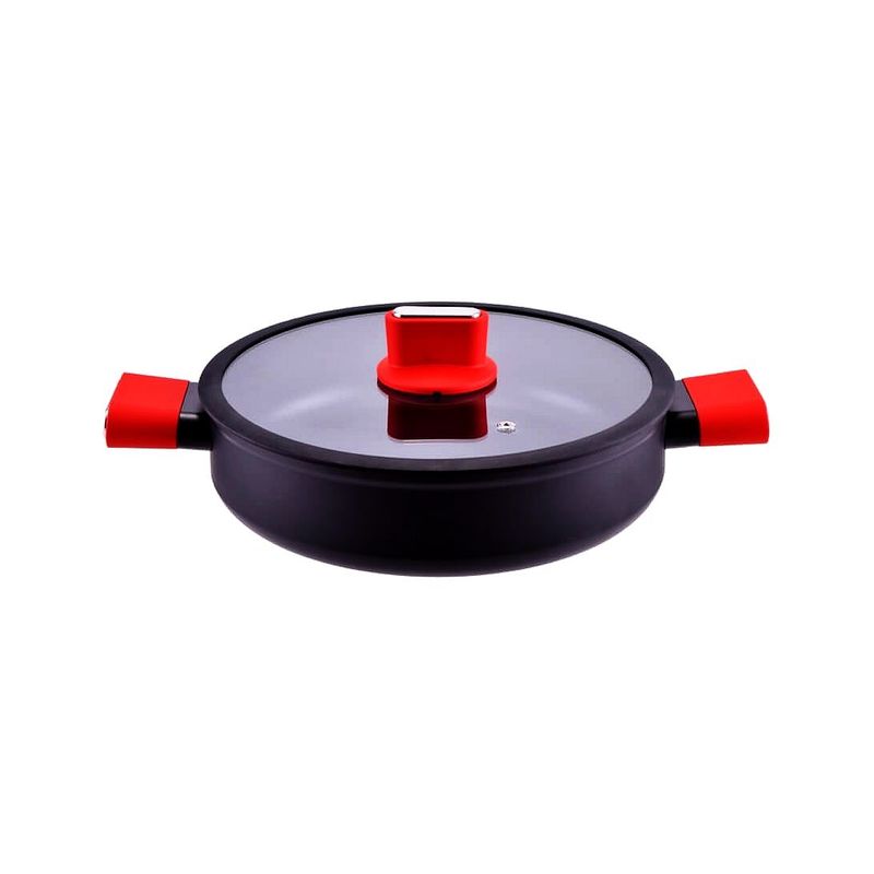 Casa si Gradina - Bucatarie si vesela - Vase pentru gatit - Oale si cratite - Cratita joasa cu pereti grosi din aluminiu antiaderent cu inductie si capac de sticla 28cm 4.5L Straight Line - Infinity.ro