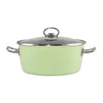 Casa si Gradina - Bucatarie si vesela - Vase pentru gatit - Oale si cratite - Oala Elite Verde din Otel Emailat cu Capac din Sticla, 3.3 Litri, 22 cm - Infinity.ro