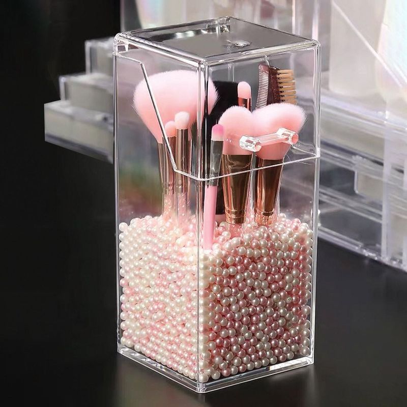 Ingrijire personala si Cosmetice - Machiaj - Aplicatoare si pensule machiaj - Suport pensule machiaj, acrilic, transparent, capac, 9 x 9 x 21.5cm - Infinity.ro