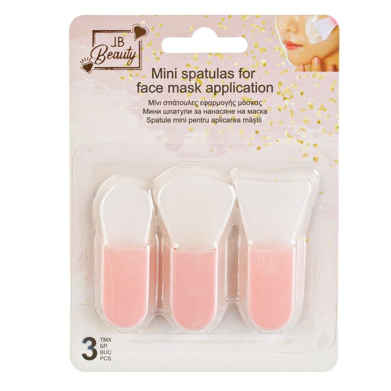 Ingrijire personala si Cosmetice - Machiaj - Aplicatoare si pensule machiaj - Set spatule silicon jb beauty, aplicare masca fata, roz-alb, 6 cm, 3 bucati - Infinity.ro