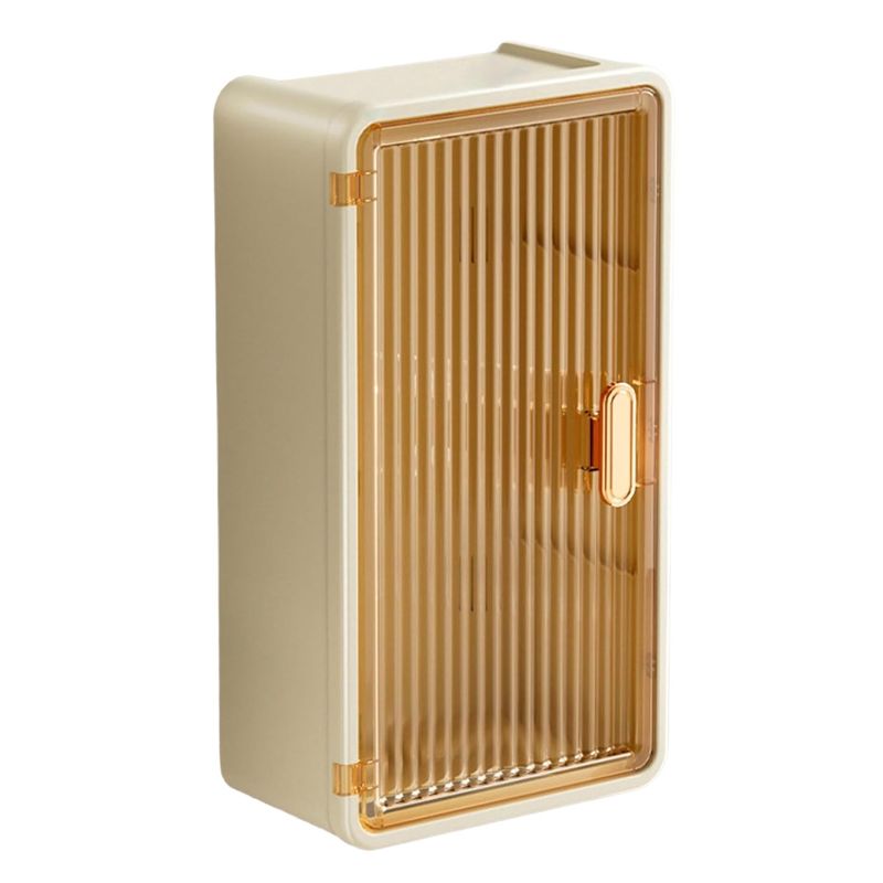 Ingrijire personala si Cosmetice - Machiaj - Portfarduri si genti cosmetice - Organizator cosmetice, flippy, montare pe perete fara perforare, 36.5x10.9x20 cm, din pp si abs, bej, usa transparenta - Infinity.ro