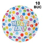 Casa si Gradina - Decoratiuni - Decoratiuni petrecere - Vesela pentru petrecere - Set farfurii carton, 10 bucati, multicolor, diametru 23cm, imprimeu "la multi ani" - Infinity.ro