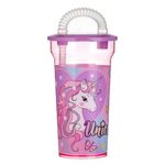 Casa si Gradina - Bucatarie si vesela - Cani si pahare - Pahare - Pahar cu pai, unicorn, plastic, culoare roz, capacitate 400ml - Infinity.ro