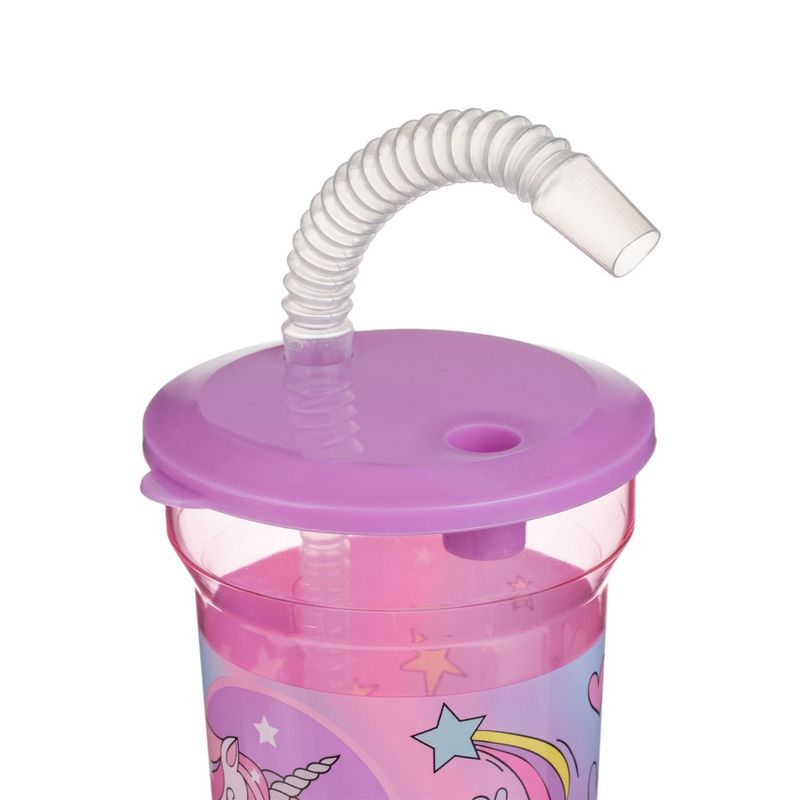 Casa si Gradina - Bucatarie si vesela - Cani si pahare - Pahare - Pahar cu pai, unicorn, plastic, culoare roz, capacitate 400ml - Infinity.ro