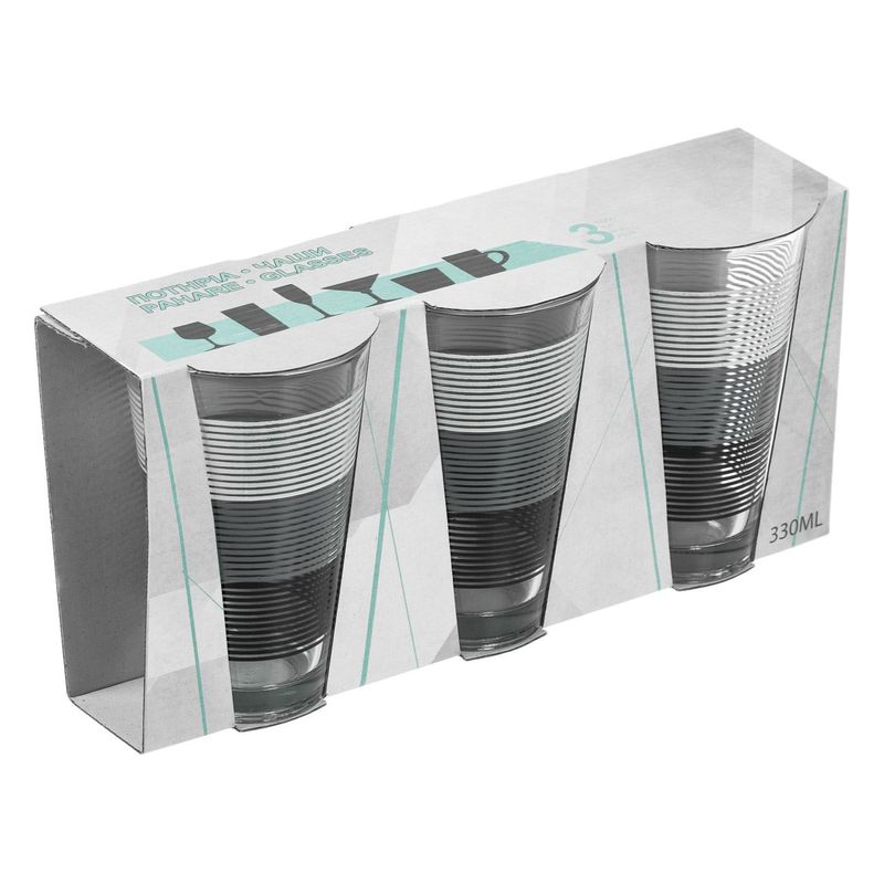 Casa si Gradina - Bucatarie si vesela - Cani si pahare - Pahare - Set 3 pahare apa, "lines", sticla transparenta, capacitate 330 ml, multicolor - Infinity.ro