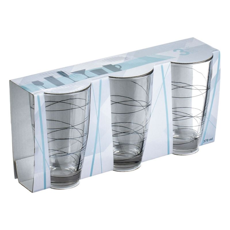 Casa si Gradina - Bucatarie si vesela - Cani si pahare - Pahare - Set pahare apa, model transparent cu dunga neagra, capacitate 370ml, 3 bucati - Infinity.ro