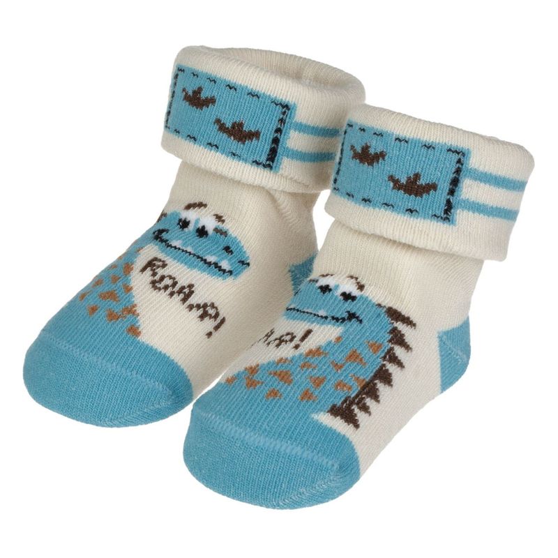 Fashion, accesorii si bijuterii/Copii/Lenjerie si pijamale copii/Sosete si dresuri copii - Sosete bebelusi, marelbo, dinozauri, ecru albastru, 0-6 luni - Infinity.ro
