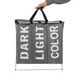 Market - Spalare si intretinere rufe - Uscatoare de rufe si accesorii - Cos rufe, 3 compartimente, cadru pliabil, bumbac + PE, alb si gri, 130 L, 64.5x36.5x58 cm, Isotrade - Infinity.ro