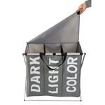 Market - Spalare si intretinere rufe - Uscatoare de rufe si accesorii - Cos rufe, 3 compartimente, cadru pliabil, bumbac + PE, alb si gri, 130 L, 64.5x36.5x58 cm, Isotrade - Infinity.ro