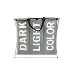 Market - Spalare si intretinere rufe - Uscatoare de rufe si accesorii - Cos rufe, 3 compartimente, cadru pliabil, bumbac + PE, alb si gri, 130 L, 64.5x36.5x58 cm, Isotrade - Infinity.ro