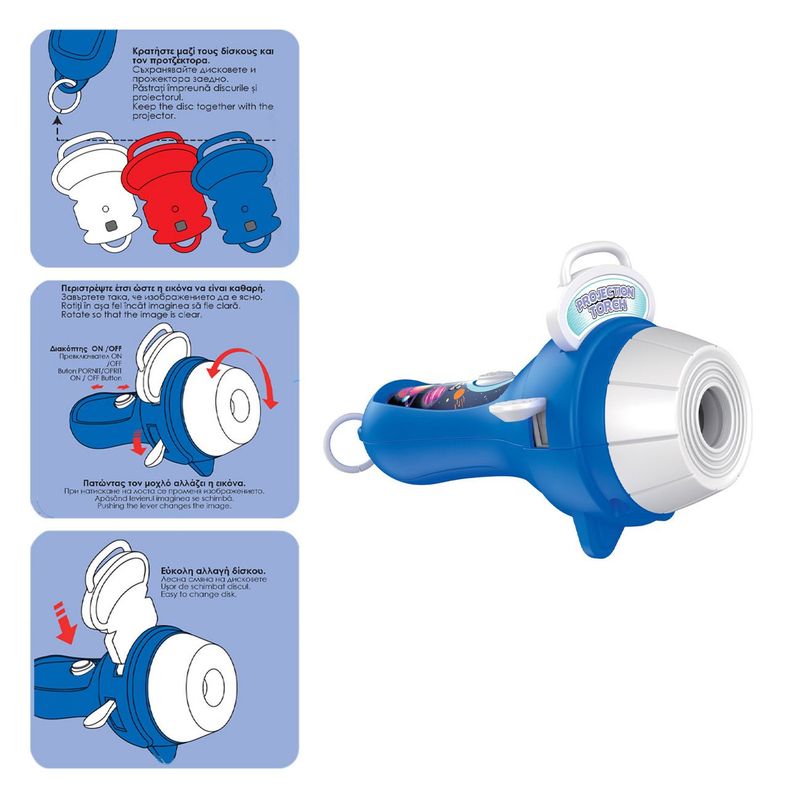 Jucarii, Copii si Bebe - Jucarii si jocuri - Jucarii & jocuri educative - Jucarii interactive - Jucarie proiector lanterna, model spatiu, albastru, 3 diapozitive, plastic - Infinity.ro