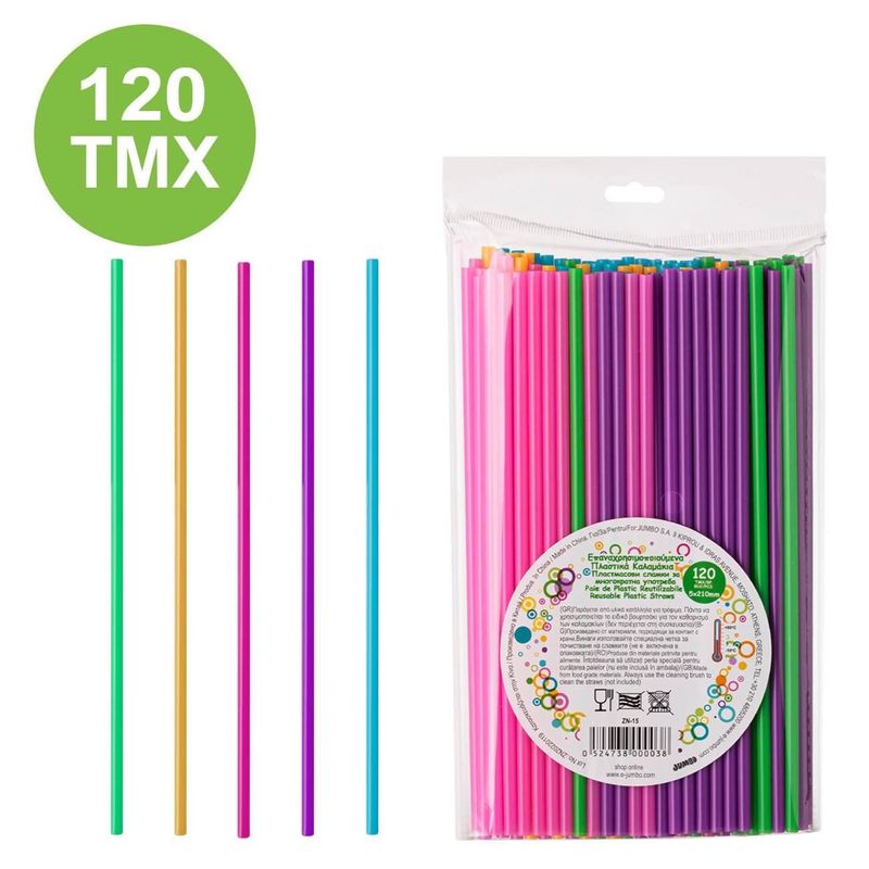 Casa si Gradina - Bucatarie si vesela - Accesorii bar - Paie si decoratiuni cocktail - Paie reutilizabile, multicolor, 5 x 210 mm, set 120 bucati - Infinity.ro