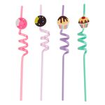 Casa si Gradina - Bucatarie si vesela - Accesorii bar - Paie si decoratiuni cocktail - Paie reutilizabile spiralate, model cupcake si donut, set 4 bucati, multicolor, plastic, 4 x 270mm - Infinity.ro