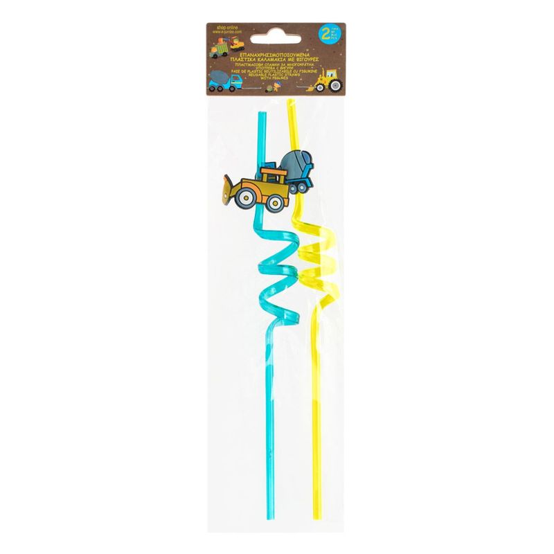 Casa si Gradina - Bucatarie si vesela - Accesorii bar - Paie si decoratiuni cocktail - Set paie reutilizabile, model camioane, plastic, verde lime si turcoaz, 2 bucati - Infinity.ro
