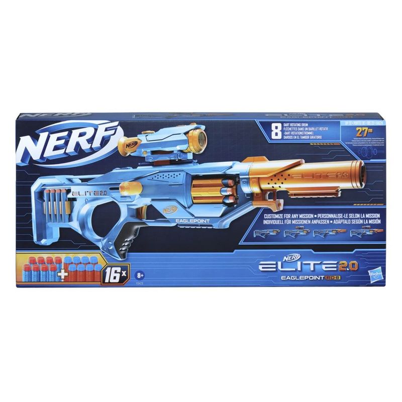 Jucarii, Copii si Bebe - Jucarii si jocuri - Jucarii de rol - Arme de jucarie - Blaster nerf, hasbro, elite 2.0 eaglepoint rd-8, vizor si butoi detasabil, multicolor, 16 sageti - Infinity.ro