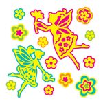 Carti si Birotica - Papetarie - Hartie si topuri - Autocolant - Autocolant decorativ de perete, modele zane si flori, fluorescent, multicolor, 30.5 x 37cm - Infinity.ro