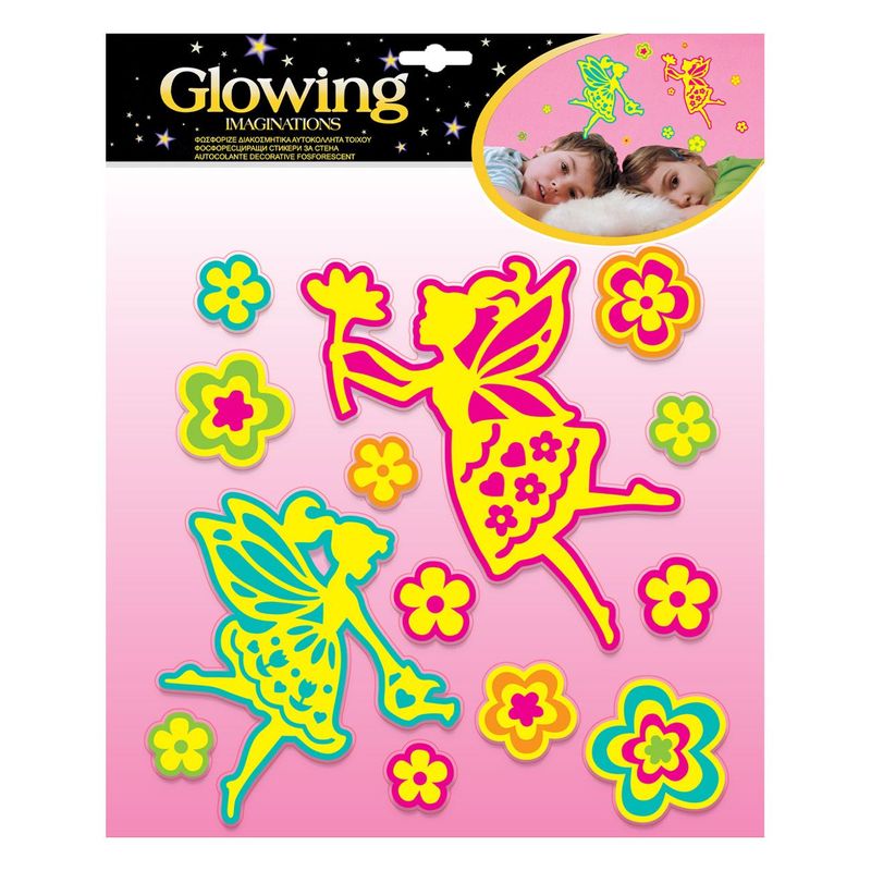 Carti si Birotica - Papetarie - Hartie si topuri - Autocolant - Autocolant decorativ de perete, modele zane si flori, fluorescent, multicolor, 30.5 x 37cm - Infinity.ro